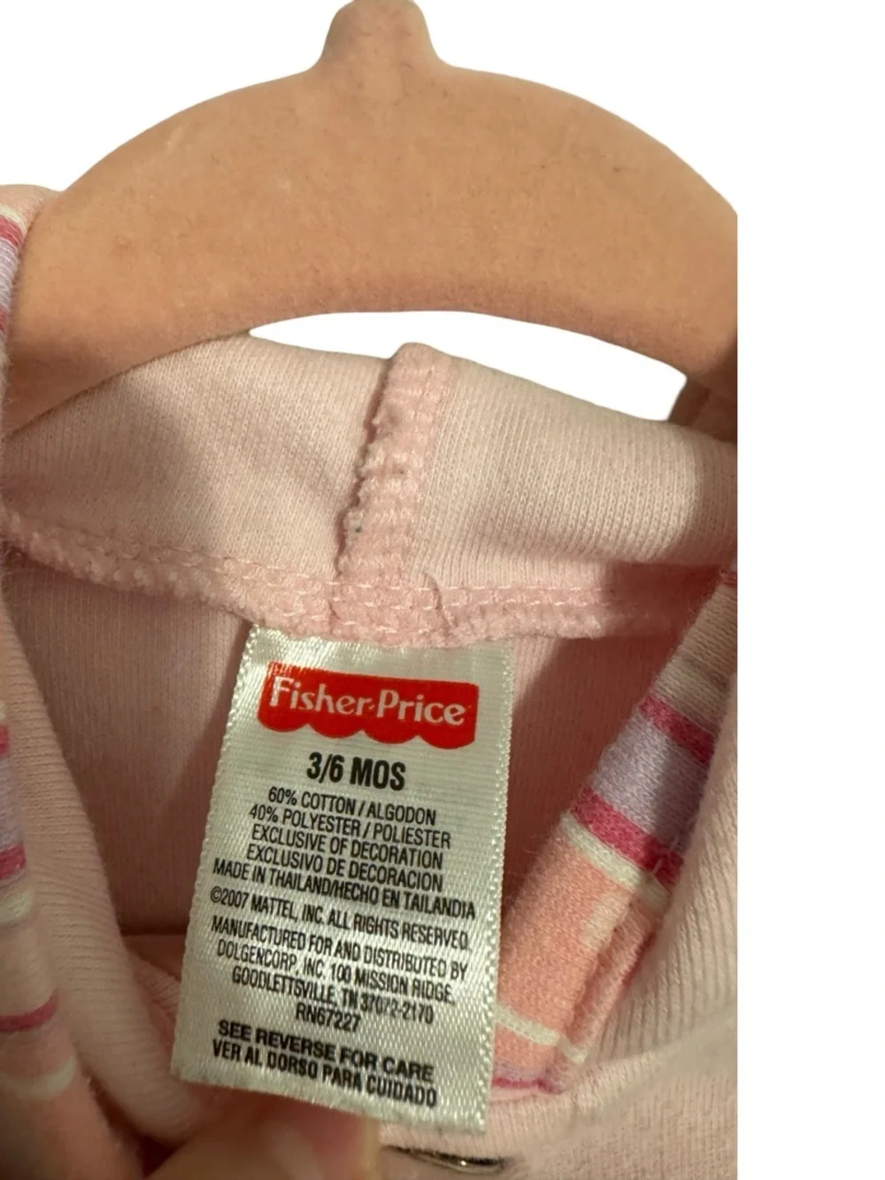 Y2K Fisher-Price Peek-A-Boo Bear Pink Hooded Sweatshirt Baby Girl Size 3-6 M